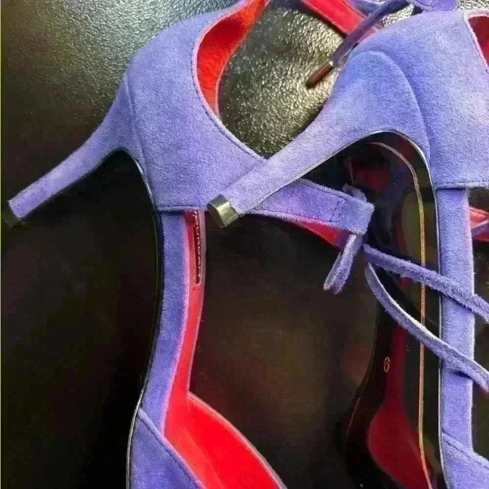 Charles Jourdan elegant purple tie up lace heels size 6. Incredible light wear - Picture 3 of 9